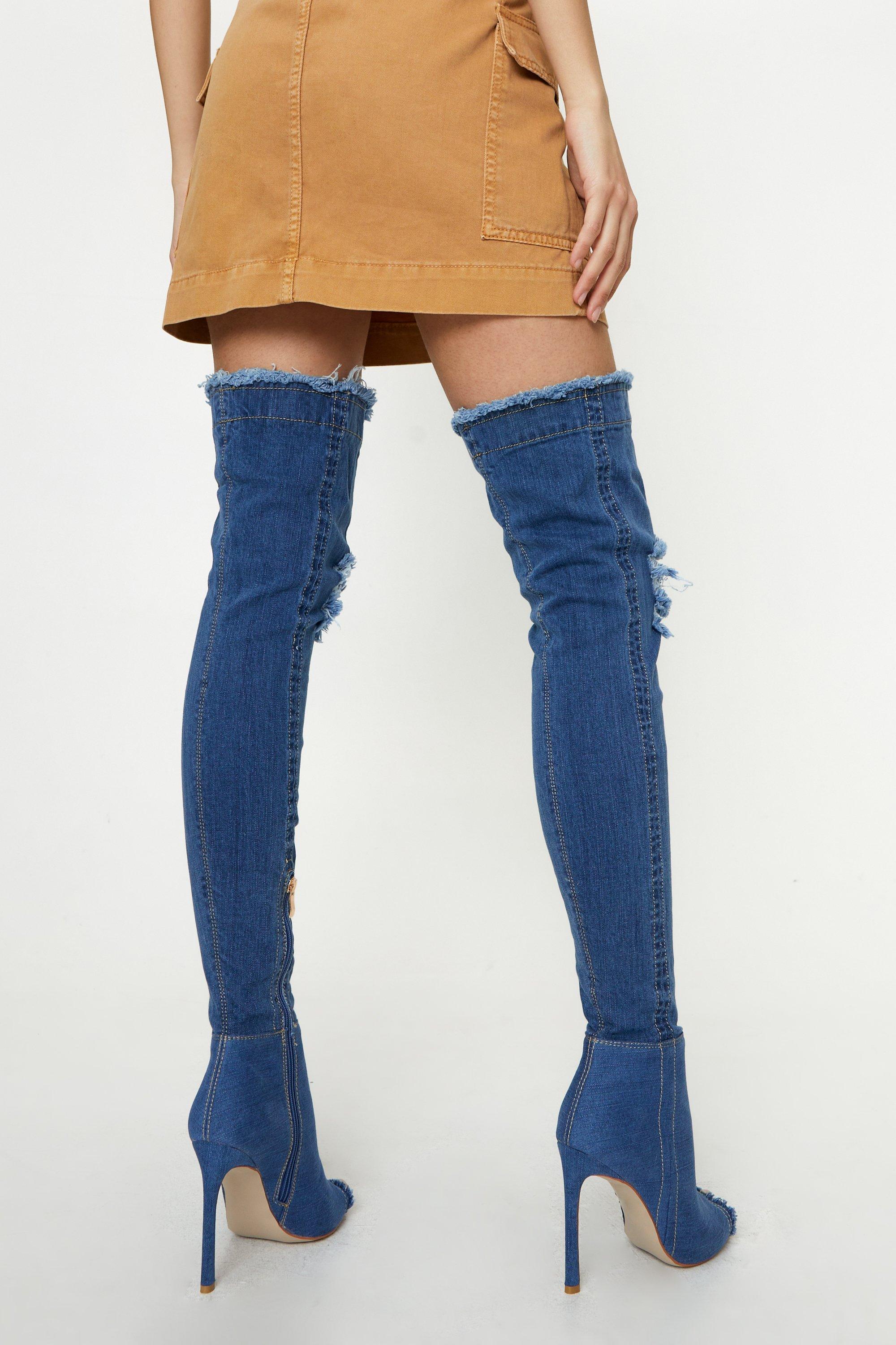 Denim over sale the knee boots